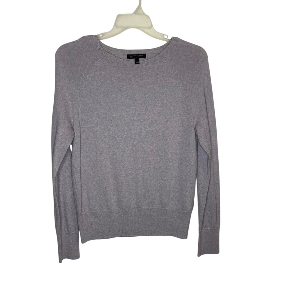 Banana Republic Womens Large 100% Merino Wool Crewneck Sweater Light Gray